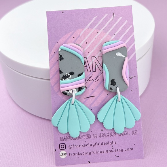 Pastel Abstract Rainbow Design Handmade Polymer Clay Earrings Lightweigh… - Picture 3 of 10